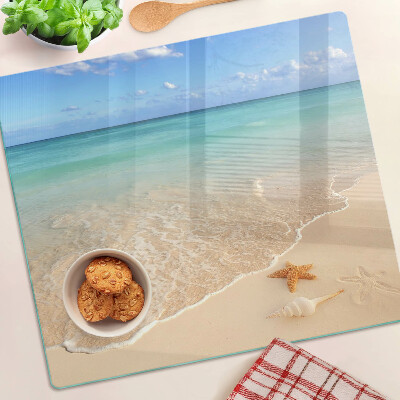 Üveg vágódeszka Strand kagylókkal és hullámokkal