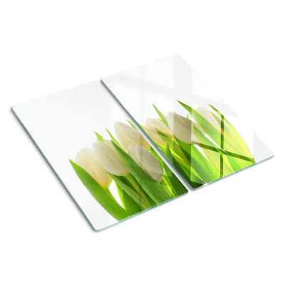 Üveg vágódeszka Tulipánok zöld levelek hátterében