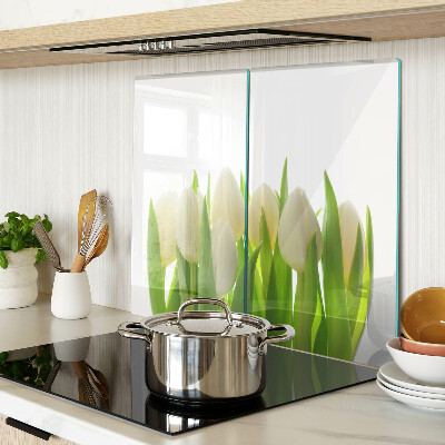 Üveg vágódeszka Tulipánok zöld levelek hátterében