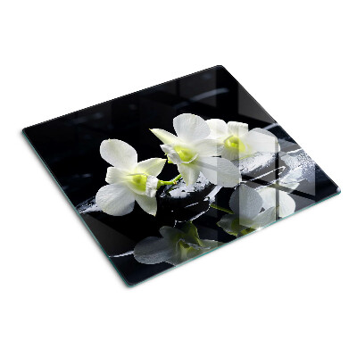 Üveg vágódeszka Orchideák fekete háttéren