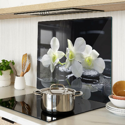 Üveg vágódeszka Orchideák fekete háttéren