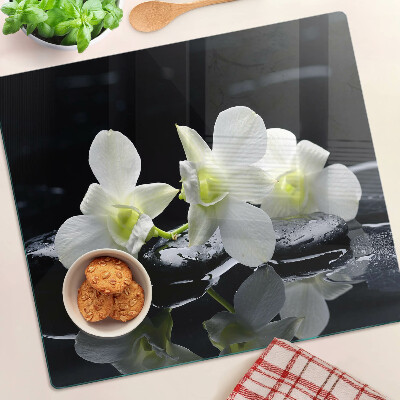 Üveg vágódeszka Orchideák fekete háttéren