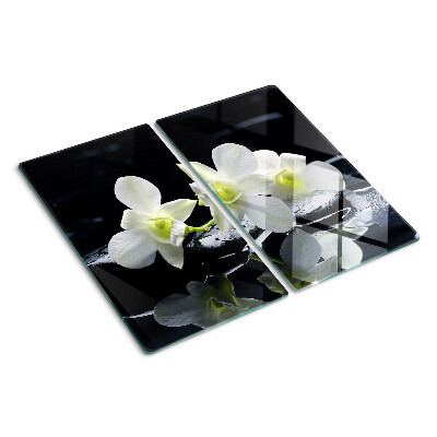 Üveg vágódeszka Orchideák fekete háttéren