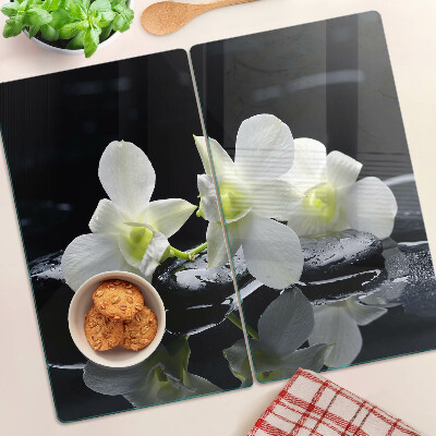 Üveg vágódeszka Orchideák fekete háttéren