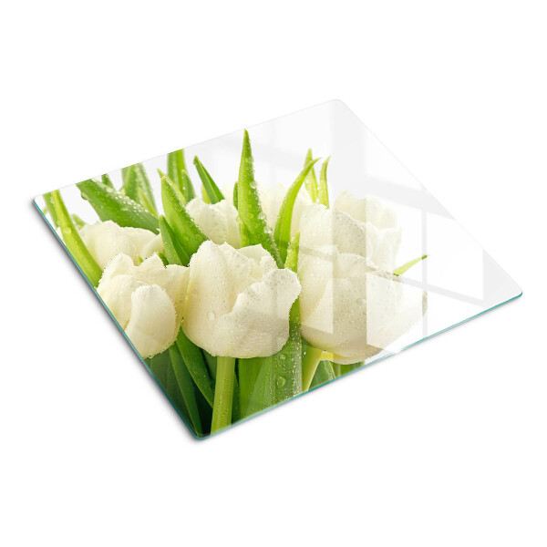Edzett üveg vágódeszka Tulipánok a vízcseppekben