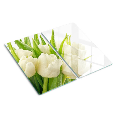 Edzett üveg vágódeszka Tulipánok a vízcseppekben