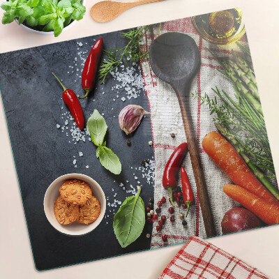 Üveg vágódeszka Konyhai fűszerek és zöldségek