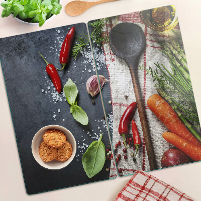 Üveg vágódeszka Konyhai fűszerek és zöldségek
