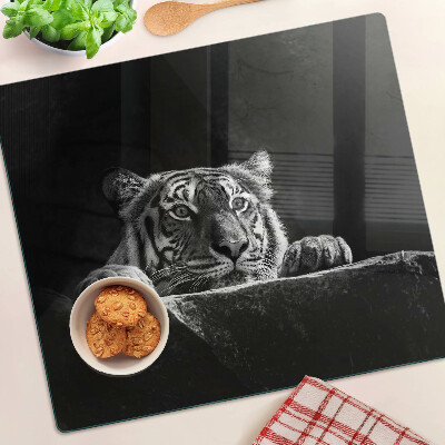 Üveg vágódeszka Tigris fekete-fehér stílusban
