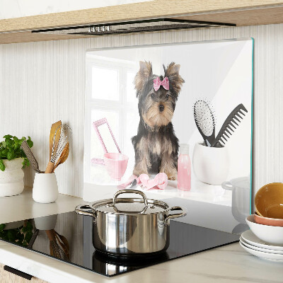 Üveg vágódeszka Yorkshire Terrier ápolási kellékekkel