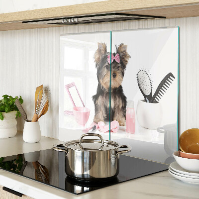 Üveg vágódeszka Yorkshire Terrier ápolási kellékekkel