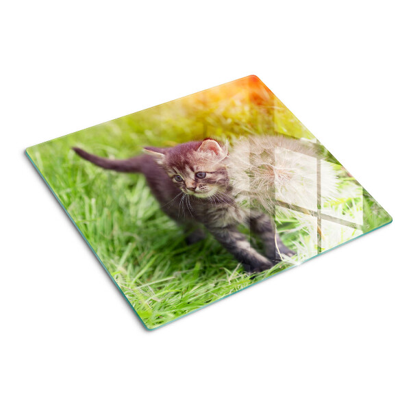 Üveg vágódeszka Macska a fűben