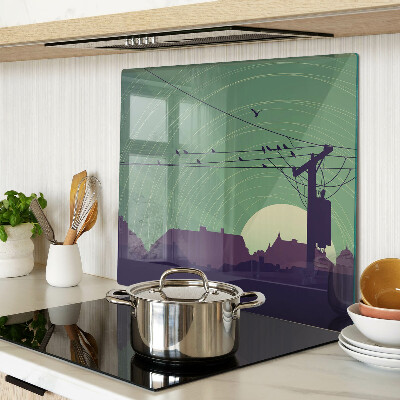 Üveg vágódeszka Madarak az elektromos vezetékeken