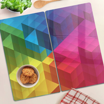 Edzett üveg vágódeszka Színes geometria háromszögekben