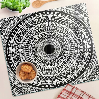 Üveg vágódeszka Mandala fekete-fehér árnyalatokban