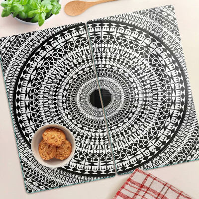 Üveg vágódeszka Mandala fekete-fehér árnyalatokban