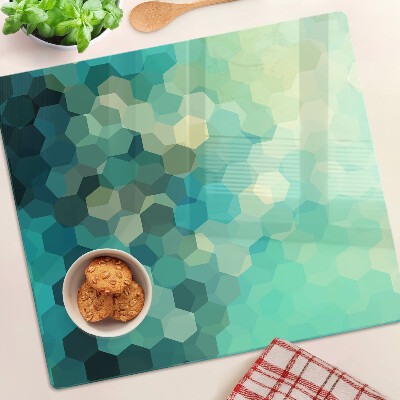 Edzett üveg vágódeszka Geometriai hatszögek kék árnyalatokban