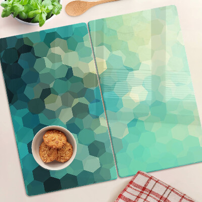 Edzett üveg vágódeszka Geometriai hatszögek kék árnyalatokban