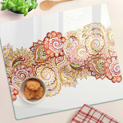 Üveg vágódeszka Paisley motívum vörös és arany árnyalatokban