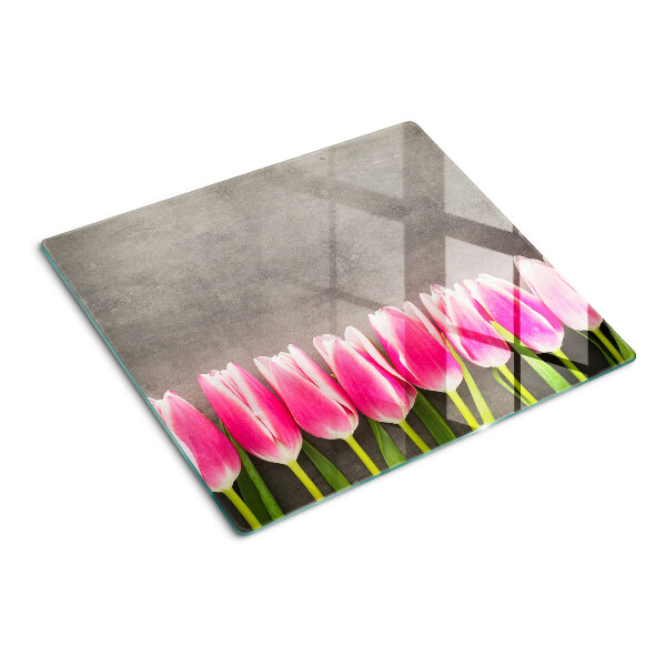 Üveg vágódeszka Tulipánok szürke háttéren