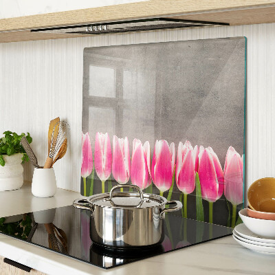 Üveg vágódeszka Tulipánok szürke háttéren