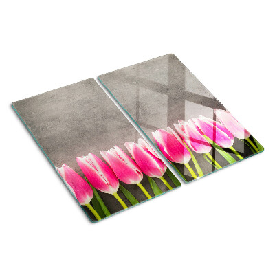 Üveg vágódeszka Tulipánok szürke háttéren