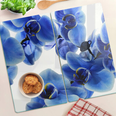 Üveg vágódeszka Kék orchideák