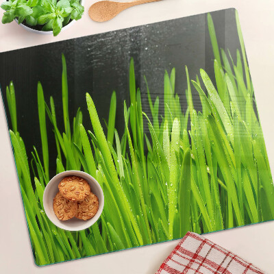 Üveg vágódeszka Zöld fű vízcseppekkel