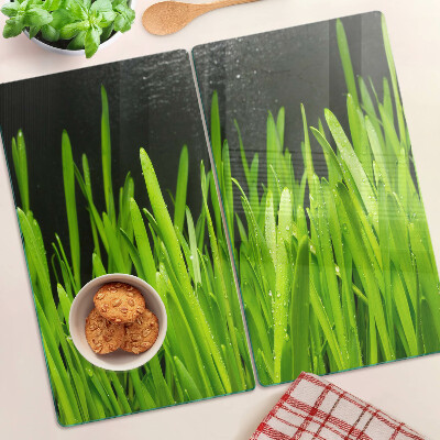 Üveg vágódeszka Zöld fű vízcseppekkel