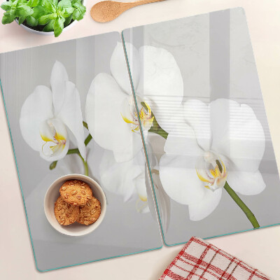 Üveg vágódeszka Orchideák tükörkép háttér előtt