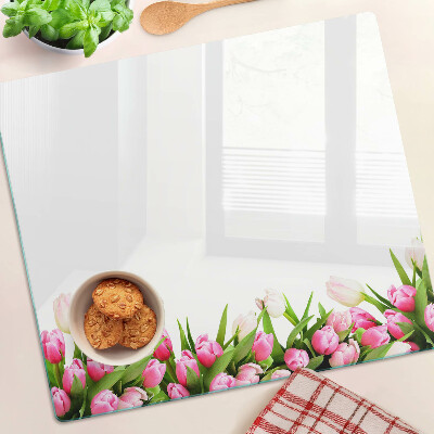 Üveg vágódeszka Pasztell színű tulipánok