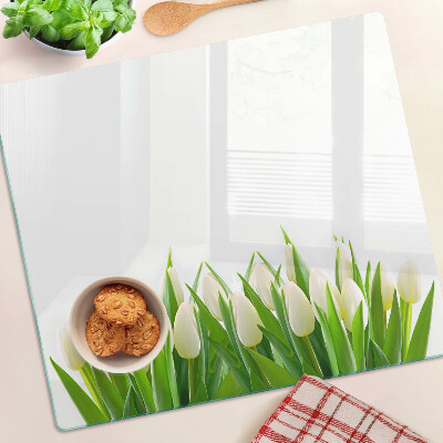 Üveg vágódeszka Tulipánok a zöld fűben