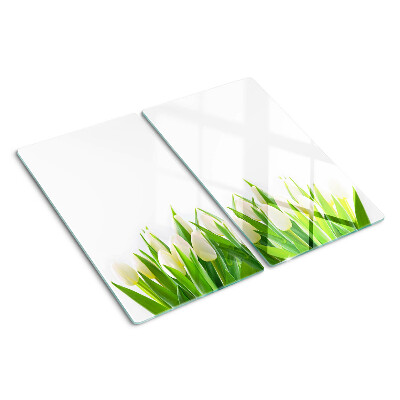 Üveg vágódeszka Tulipánok a zöld fűben