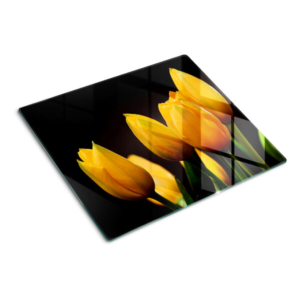 Edzett üveg vágódeszka Sárga tulipánok fekete alapon