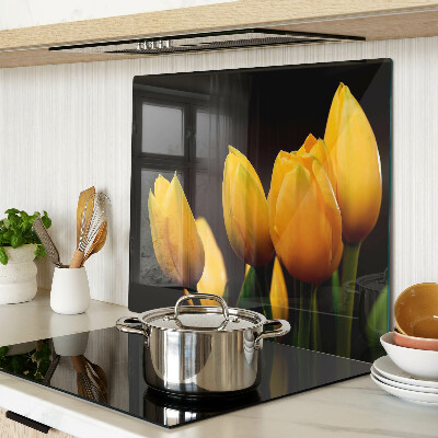 Edzett üveg vágódeszka Sárga tulipánok fekete alapon