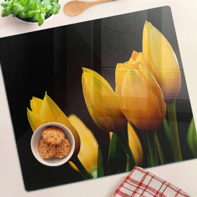 Edzett üveg vágódeszka Sárga tulipánok fekete alapon
