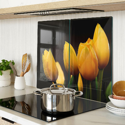 Edzett üveg vágódeszka Sárga tulipánok fekete alapon