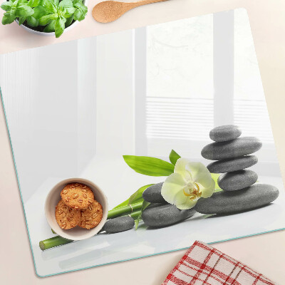 Edzett üveg vágódeszka Orchidea és spa kövek
