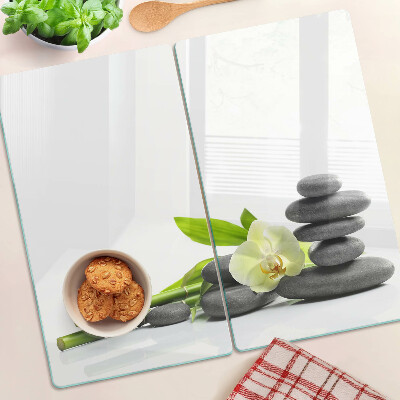 Edzett üveg vágódeszka Orchidea és spa kövek