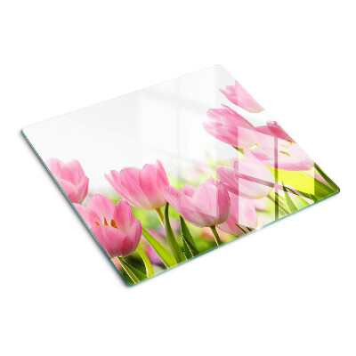 Edzett üveg vágódeszka Rózsaszín tulipánok a kertben