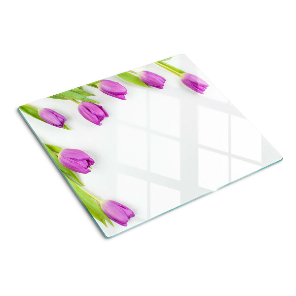 Üveg vágódeszka Tulipánok fehér alapon