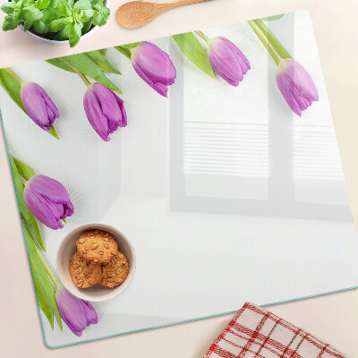 Üveg vágódeszka Tulipánok fehér alapon