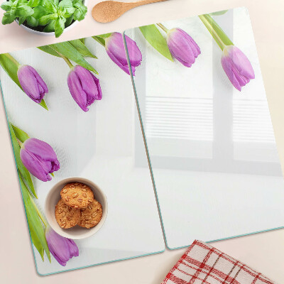 Üveg vágódeszka Tulipánok fehér alapon