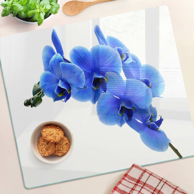 Edzett üveg vágódeszka Kék orchideák