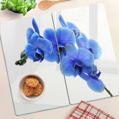 Edzett üveg vágódeszka Kék orchideák