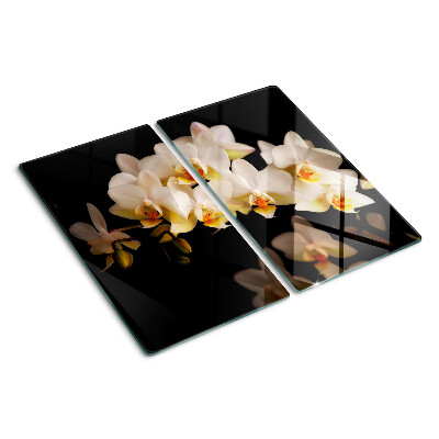 Üveg vágódeszka Orchideák fekete háttéren
