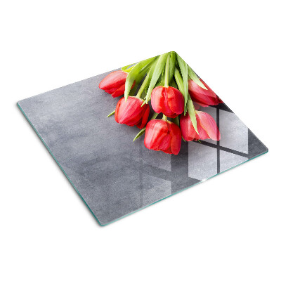 Edzett üveg vágódeszka Tulipánok szürke háttéren