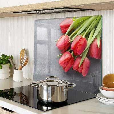 Edzett üveg vágódeszka Tulipánok szürke háttéren