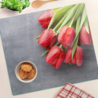 Edzett üveg vágódeszka Tulipánok szürke háttéren