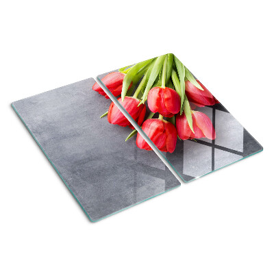 Edzett üveg vágódeszka Tulipánok szürke háttéren